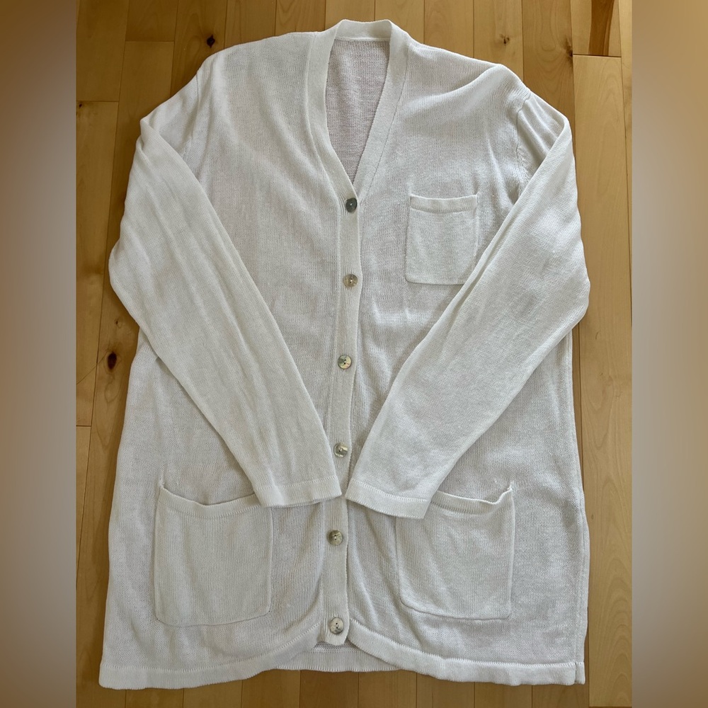 Cream Knit Cardigan with Button Accent